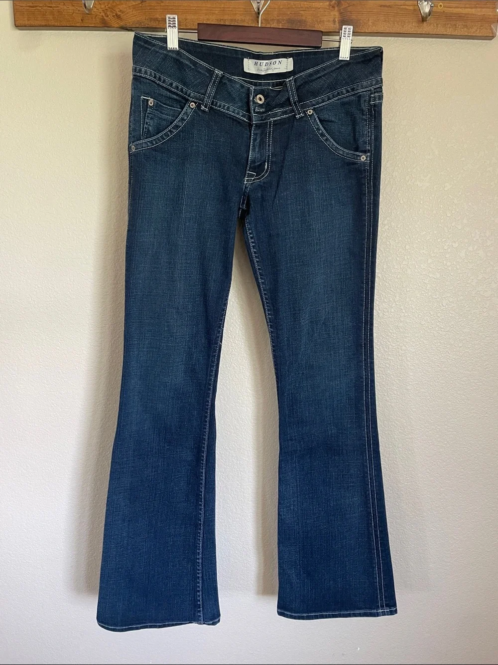 Hudson Flap Pocket Bootcut Low Rise Jeans Women's 29 Dark Indigo Flare Denim - Picture 3 of 12